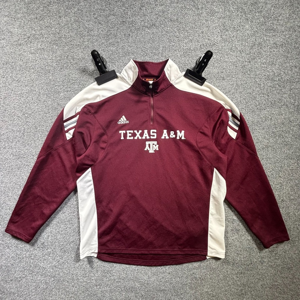 Adidas Texas A&M Aggies Climalite 1/4 Zip Football Shirt Mens L Red 8846A 11